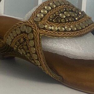 Dark Gold Beaded Indian Sandals  9 for Belly Dance and Casual